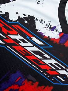 TELEYI Men's Red Purple Splash Ink Racer Letter Print Long Sleeve MTB Motocross Jersey Quick Dry Mesh Downhill Off-Road Bike Racing Athletic Top Sports - Black - View 4
