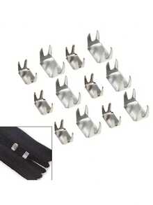 #5 Zipper Head & Tail - Metal Zipper Head & Tail - 4-Prong Tail, 4-Prong Code Crimp - Silver - View 6