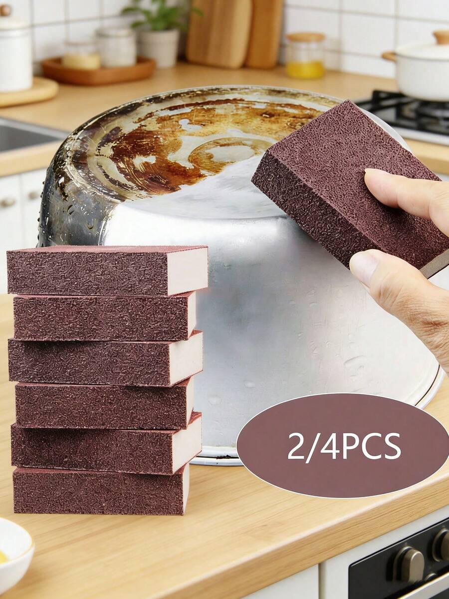 Bộ 2/4 miếng bọt biển tẩy rửa thần kỳ chứa carborundum, dùng để loại bỏ rỉ sét, làm sạch cặn vôi, chà rửa, nhà bếp, phòng tắm, gia đình.