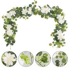 Dây leo bạch đàn nhân tạo dài 3,8 mét với hoa, hoa hồng giả và hoa baby's breath, vòng hoa trang trí màu xanh lá cây cho đám cưới, tiệc mùa xuân tại nhà, đồ thủ công, trang trí bàn làm việc, trang trí đám cưới kiểu phương Tây, dây leo hoa hồng nhân tạo thủ công. - Màu xanh Bạc hà - Xem 7