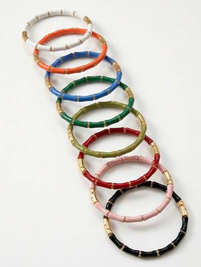 1 Piece 18K Gold Plated Stainless Steel Hinged Bangle Bracelet For Women, 8 Colors Available, Enamel Bamboo Shape Design, Tarnish Resistant Waterproof 60mm Inner Diameter, Minimalist Ins Style Daily Wear Party Birthday Jewelry Gift