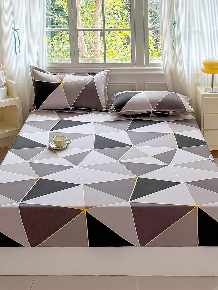 3pcs Printed Bedding Set (1 Fitted Sheet + 2 Pillowcases), Skin-Friendly Fabric Fitted Sheet Set Including Pillowcases, Without Filler, Home Bedding Set, Machine Washable