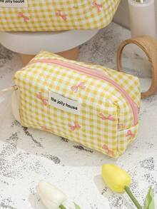 3pcs/Set Multi-Size Yellow Plaid Bow Makeup Bag, Multifunctional Cosmetic Organizer Bag, Ladies Small Makeup Pouch, Large Capacity Toiletry Bag, Suitable For Cosmetics, Chargers, Gift For Women, Girls, Students - Brown - View 13