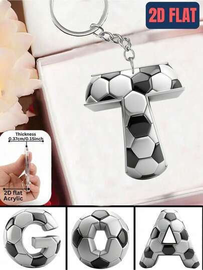 New Style Football Pattern A-Z Initial Letters, Sports Fan Gifts, Suitable For Both Men And Women, Bag Accessories, Car Key Decorations, Birthday Gifts, Sports-Themed Keychain Accessories.