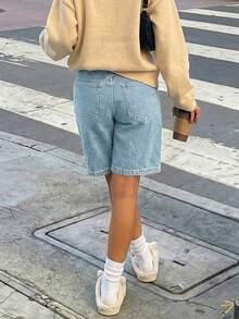 Quần short denim dáng rộng dài đến đầu gối, thích hợp cho kỳ nghỉ, bãi biển, lễ hội nhạc đồng quê. - Rửa nhẹ - Xem 5