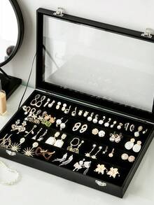 1pc 11/100 Slot Ring Jewelry Box With Lid, Earring Jewelry Tray, Minimalist Velvet Ring Jewelry Box, Jewelry Box, Earring Jewelry Storage Box, Dust-Proof Jewelry Display Box, Jewelry Display Dust-Proof Box, Back To School Gift For Her - Multicolor - View 6