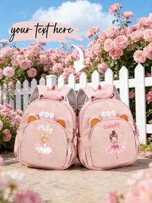 Mini Customizable Cute Fashionable Minimalist Exquisitely Designed Backpack Bow Pattern, Hand-Held, Adjustable Shoulder Straps, Zipper Closure, Nylon Material, Daily Use, Shopping, Traveling, Gift For Birthdays Or Christmas, Back To School, Initial Monogram - Multicolor - View 2