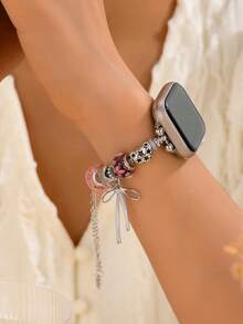 女士经典魅力腕表手链，配有串珠吊坠，蝴蝶结、爱心、樱花和海星造型，适用于 38/40/41/42/44/45/46/49mm，Ultra/SE/Series 11/10/9/8/7/6/5/4/3/2/1，夏季海滩饰品配饰，表带 - 粉色 - 查看 2