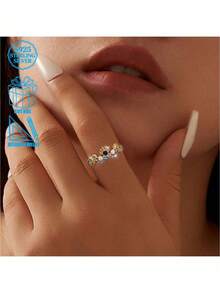 1 chiếc nhẫn bạc 925 cao cấp, sang trọng, độc đáo, đính đá Zirconia tổng hợp và vỏ sò, thiết kế hình tròn hình học, phù hợp cho nữ, thích hợp làm quà tặng dịp lễ và tiệc tùng. - Bạc - Xem 3