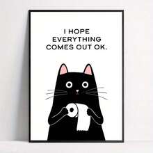 1pc Canvas Wall Art With Frame, Cat Illustration Canvas Wall Art Print - "Wishing You All The Best" - Ink Painting Decor Art, Modern Retro Style, Suitable For Home, Office, Bathroom, Living Room, Bedroom, Framed Canvas Wall Art, Wall Art, Poster - Canvas (Frame Optional) - Cat - View 1