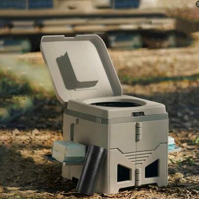 一套31.6升折叠式马桶，含30个垃圾袋，户外旅行露营马桶，承重150公斤（330磅），房车垃圾桶，医院便携式马桶，带盖车载马桶座，成人应急便盆，防水便携式移动储物箱，多功能室内家用马桶，适用于交通拥堵、船上、海滩、房车、长途旅行、花园、帐篷、音乐节等场合。