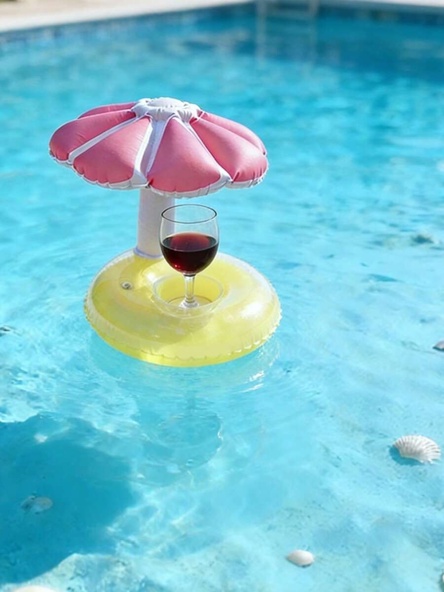 Floating Dual-Color Mushroom Umbrella Cup Holder, PVC Inflatable Water Floating Beverage Cup Coaster - A - View 1