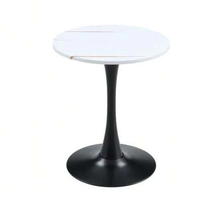 Round Side Table 60cm / Small Dining Table In MDF: Top Made With High Quality Thermoforming Technology, Black Marble Look, Black Support Leg – Perfect For European Living Spaces.
