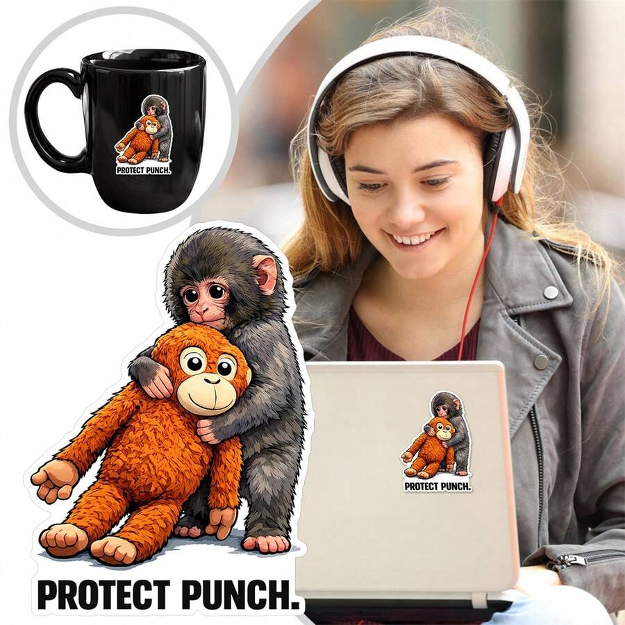 Bộ 10 hình dán khỉ phổ biến, với các thiết kế bao gồm: Một chú khỉ dễ thương đang tung cú đấm, một chú khỉ nổi tiếng ở sở thú, một chú khỉ dễ thương đang cầm đồ chơi và một chú khỉ nhỏ đang tung cú đấm. - Nhiều màu - Xem 1