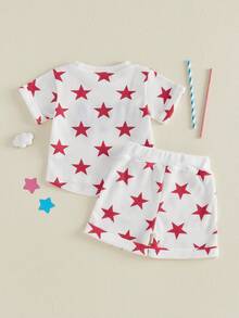 2Pcs  Toddler Baby Boy 4th Of July Outfit Toddler Boy Fourth Of July Clothes Memorial Usa American Flag Tshirt Shorts Set, Fourth Of July Baby Boy Girl Outfit, Toddler Baby Boy Girl Memorial Day Outfit - 紅色 - 查看 8