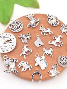 28/48 PCS Random Mixed Horse-Shaped Pendants, Vintage Alloy Horse Series Charms For Necklace, Bracelet And Earring Jewelry Making - A5668- - View 9