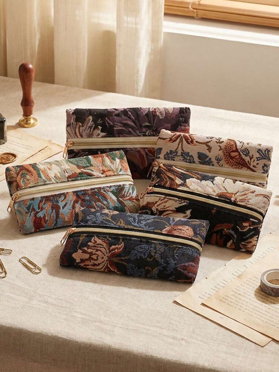 1个大容量提花彩色编织植物主题铅笔盒，配有玫瑰金拉链，可用作旅行化妆包，收纳眉笔和口红，适合存放学习用品和美容必需品，是学生和上班族的理想礼物，适合返校促销、情人节、万圣节、圣诞节、感恩节、生日、返校季礼物、圣尼古拉斯节、主显节、圣诞节等场合，简约可爱的铅笔盒。 - BH1092 - 查看 1