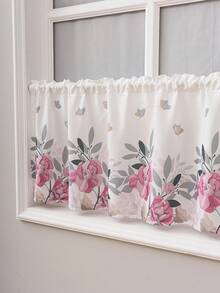 1pc Minimalist Floral Print Curtain, Farmhouse Style Coffee Shade, Short Partition Curtain, Window Door Decor - Multicolor - View 3