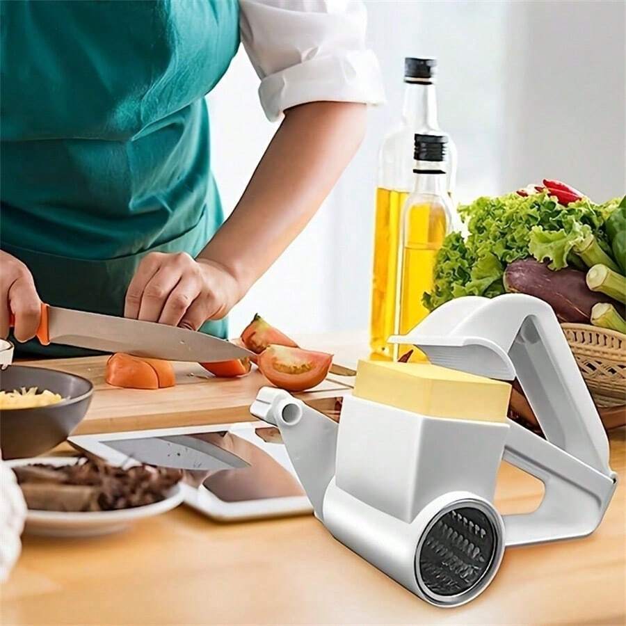 1pc Handheld Cheese Grater, Home Use Cheese Shredder, Manual Rotary Cheese Grater, Reusable Hard Cheese Chocolate Nut Shredder, Kitchen Gadget - White - View 1