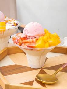 Coppetta di plastica per gelato da 320ml con manico, ciotola da dessert trasparente adatta per yogurt ghiacciato, insalata di frutta e ghiaccio tritato, coppetta per granita a tenuta stagna, adatta per feste e asporto - trasparente - Visualizzare 4