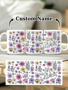 1pc 11oz/15oz Custom Mother's Day Name Mug, Personalized Coffee Cup With Printed Name. The Wrap-Around Pattern On The Mug Can Be Customized With Up To 8 Children Holding Their Mother's Hand. This Mother-Themed Mug With Floral Elements Is An Ideal Gift For Mom And A Unique, Thoughtful Present - 款式9 - 查看 55