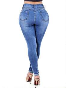 Women's Butt Lifting Jeans, High Stretch Leggings, Fashionable And Elegant, Suitable For Dates, Commuting, Casual Travel, Valentine's Day And New Year Wear. - 中藍色 - 查看 6