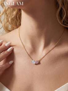 قلادة فضة عيار 925 خفيفة الوزن ذات لمعان فاخر بتصميم فيونكة وقلب ، هدية مجوهرات أنيقة للنساء ، مناسبة للارتداء اليومي - النمط 4 - مشاهدة 4