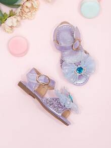 2026 Nuevas sandalias para niñas, zapatos de princesa para niños con lazo de strass, zapatos de playa para estudiantes de niña pequeña, verano - Morado - Ver 6