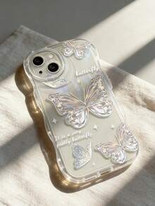 渐变蝴蝶苹果17 Pro Max手机壳 透明苹果16 Pro 15 硅胶闪亮粉软壳 简约 - 淺銀 - 查看 2