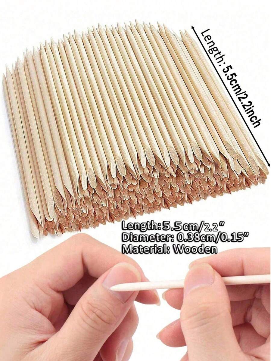 500 cái/350 cái/200 cái Que đẩy biểu bì bằng gỗ 55mm, tẩy sơn móng tay, dụng cụ làm móng, miếng dán móng, tẩy lông, sơn móng - Đồng - Xem 1