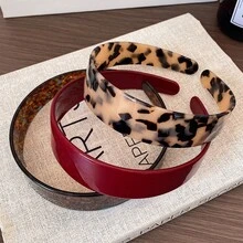 1pc French Classic Fashion Wide Acetate Amber Leopard Print Hairband Non-Slip Toothed Headband Plain Glossy Thickened Not Tight On Hair Women's Hair Accessories - Multicolor - View 1