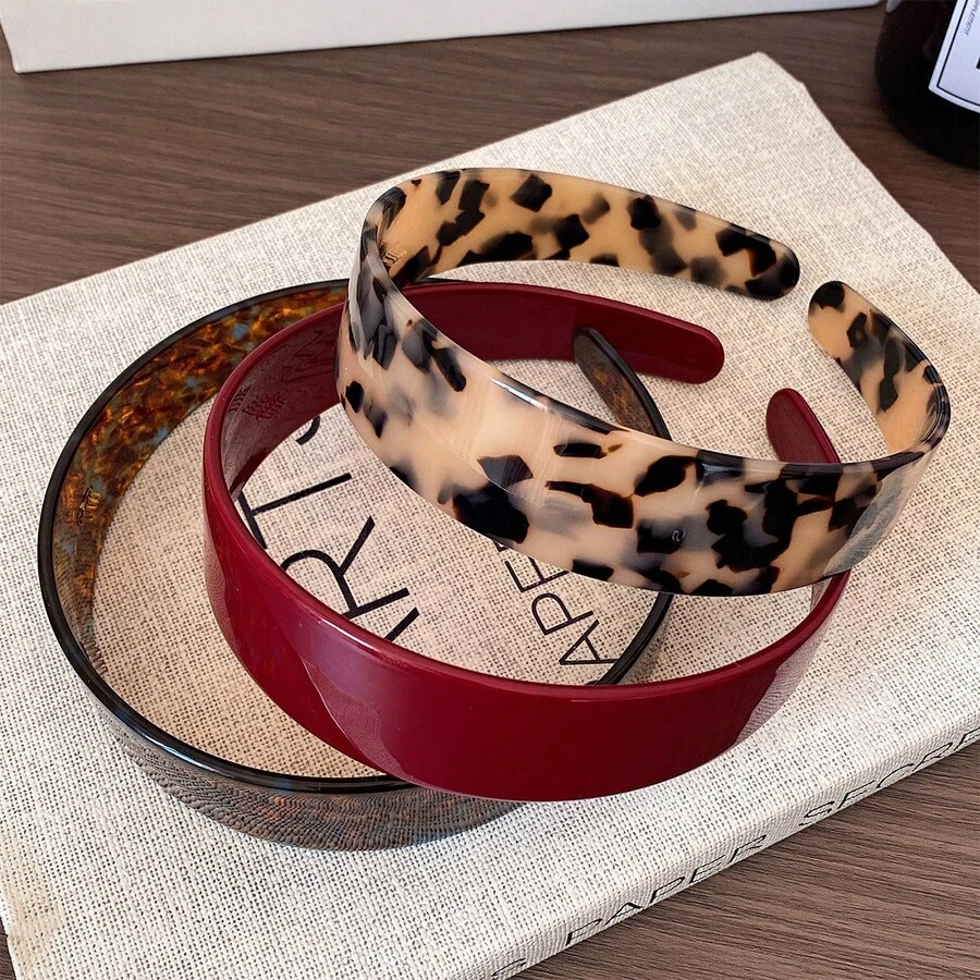 1pc French Classic Fashion Wide Acetate Amber Leopard Print Hairband Non-Slip Toothed Headband Plain Glossy Thickened Not Tight On Hair Women's Hair Accessories - Multicolor - View 1