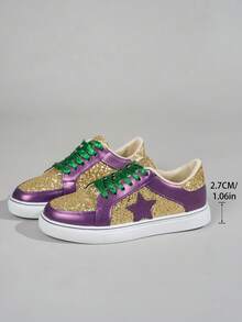 Zapatillas deportivas casuales de mujer para primavera/otoño, de puntera redonda y suela baja, fáciles de limpiar, cómodas y versátiles, de color blanco, con bloques de color, estilo retro vulcanizado, adecuadas para todas las estaciones - oro púrpura - Ver 8
