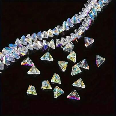 3/4/6mm, Super Bright Triangular Cut Colored Glass AB Color Spacer Beads, Suitable For Handmade DIY Bracelets, Necklaces, Earrings, Accessories, Shoes, Fashionable Decorative Beads