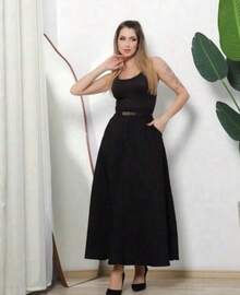 Women's Long Full Skirt, Tailored, Evangelical Fashion, Casual, Basic, Winter, High Waist, Elegant - 黑色 - 查看 5