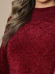 Plus Size Women's Knitted Sweater Long Sleeve Round Neck Casual Reverse FL-Sd2064 - 紅色 - 查看 3