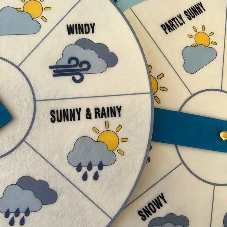今日天气，毛毡旋转圆盘，毛毡贴纸套装，毛毡套装，天气圆盘认知，氛围营造道具，适用于天气认知，适用于家庭和学校学习道具 - 彩色 - 查看 10