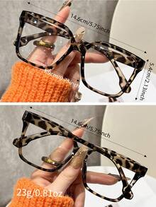 女士豹纹波西米亚风PC（聚碳酸酯）方形大框透明眼镜，四季皆宜 - 多色 - 查看 4