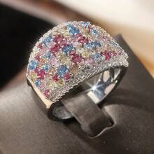 Nhẫn đính hôn cầu vồng sang trọng phong cách Bohemian, kiểu dáng nghệ thuật trang trí cổ điển, nhẫn thề nguyện thủ công. Thiết kế độc đáo, phù hợp để đeo hàng ngày và làm quà tặng dịp lễ. - Bạc - Xem 5