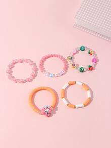 5pcs/Set Sanrio Girls Cute Rabbit, Puppy, Flower Soft Clay Pendant Beaded Bracelet Set, Suitable For Holiday Party, School, Birthday Gift For Girls, Random Color - Multicolor - View 15