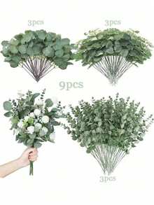 3/30/60/120 pièces Feuilles et tiges d'eucalyptus artificielles mélangées, pièces de monnaie argentées artificielles en vrac, feuilles d'eucalyptus pour compositions florales, bouquets de fleurs artificielles, vases de mariage, décoration florale, décoration d'intérieur, décoration de mariage, décoration de chambre - Vert - Voir 14