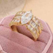 Luxury Elegant 3-Layer Synthetic Cubic Zirconia Women's Ring, Exquisite Texture Suitable For All Occasions, Also A Thoughtful Holiday Gift For Wife - Gold - View 5
