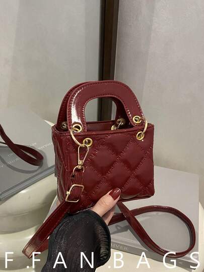 简约别致菱形刺绣手提包，新款韩版复古优雅单肩斜挎包