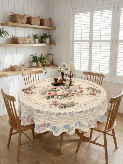 1 Khăn trải bàn in hoa và hồng màu kem, chất liệu polyester dày dặn, viền lượn sóng, chống bám bẩn, chống thấm nước, có thể giặt, không nhăn, bảo vệ bàn ăn, tuyệt vời cho mọi dịp, lễ hội mùa xuân, Ngày của Mẹ, tiệc chiêu đãi, bữa tối ngày lễ, trang trí nhà cửa, vật dụng không thể thiếu trên bàn ăn và nhà bếp, khăn trải bàn trang trí nhà cửa, khăn trải bàn nhà bếp, khăn trải bàn cưới, vật trang trí trung tâm bàn tiệc cưới, trang trí phòng, trang trí cổ điển.