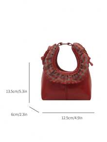 Mini Handbag, Fashion Lace Ruffle Crescent Moon Bag, Handheld Small Bag, Stylish Red Shoulder Small Bag - Red - View 2