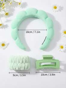 5pcs/Set Women's Daily Makeup Headband & Hair Clip Set, Cartoon Frog Headband, Cloud Headband & Frog Bracelet Headband Set - Mint Green - View 6