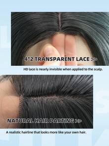 Namm 4*2 U型蕾丝假发，高密度合成纤维，24英寸黑绿渐变色中分假发，适合万圣节和圣诞节派对，耐热纤维 - 水鴨藍 - 查看 8