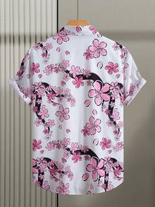 Pink Floral Harmony Symbolizes Joyful Renewal And Relaxed Confidence 3D Printed Casual Short Sleeve Button Up Shirt For Men Summer Beach Style - trắng - Xem 2