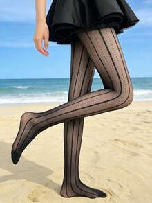 法式少女条纹波点连裤袜，日常穿着优雅透明丝袜 - 彩色 - 查看 8