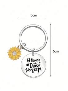 1pc Spanish Inspirational Quote "Time God Of Perfection" Letter Keychain, Engraved Motivational Gift For Colleagues, Teachers, Students - Flowers - View 3